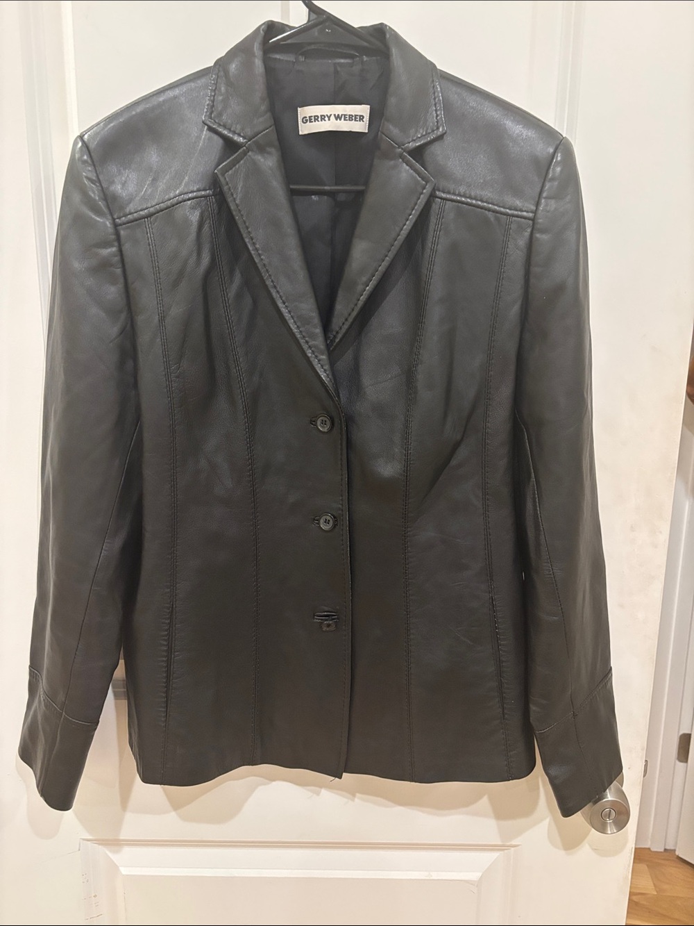 Gerry Weber Black Leather Blazer Jacket with Notch Lapel